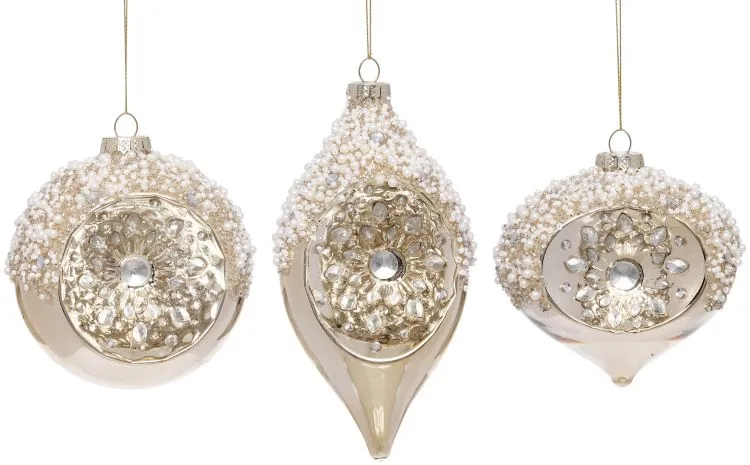 Mark Roberts 4" Ivory Glam Sparkling Assorted Ornament Set Of 6 3 Mark Roberts 4" Ivory Glam Sparkling Assorted Ornament Set Of 6