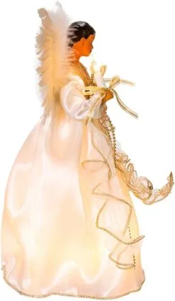 12" Gold Angel Tree Topper With 10 Lights -Christmas decorations 8613143681B