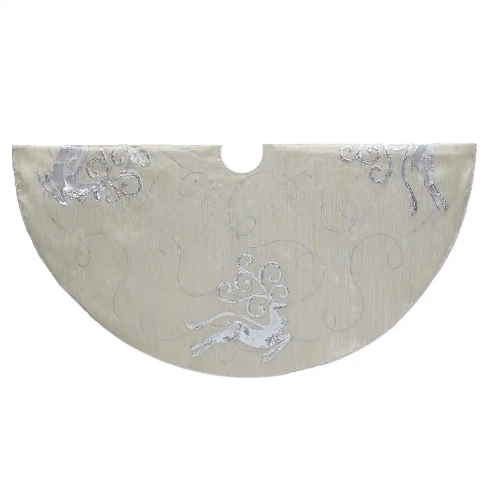 50" Light Gold With Silver Reindeer Tree Skirt 3 50" Light Gold With Silver Reindeer Tree Skirt