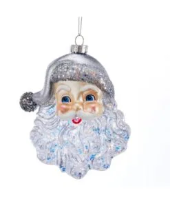 5" Silver Santa Head Ornament Set Of 2