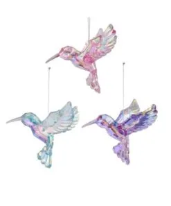 3" Iridescent Hummingbird Ornament Set Of 12