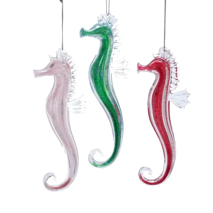 7" Seahorse Glittered Glass Ornament Set Of 6 3 7" Seahorse Glittered Glass Ornament Set Of 6