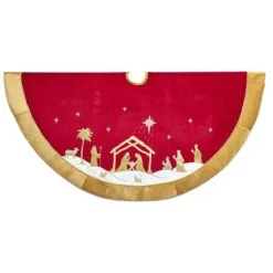 48" Red & Gold Nativity Tree Skirt