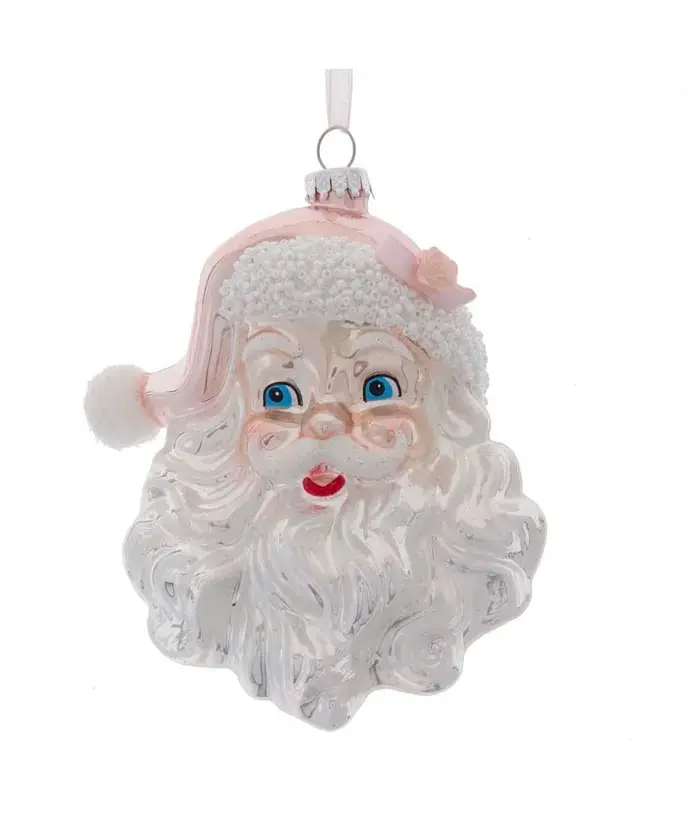 5" Pink & Silver Santa Head Ornament Set Of 2 3 5" Pink & Silver Santa Head Ornament Set Of 2