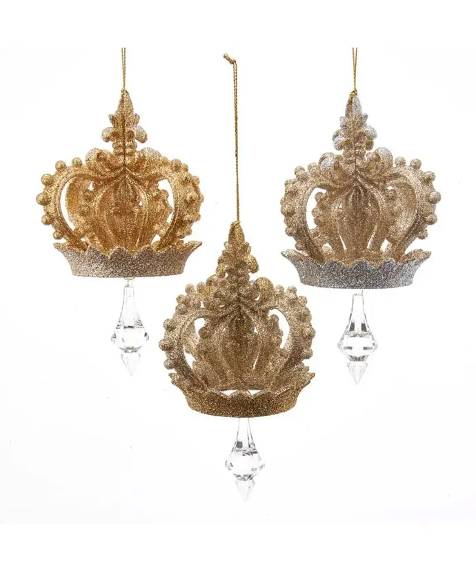 5" Gold & Silver Assorted Crown Ornament Set Of 9 3 5" Gold & Silver Assorted Crown Ornament Set Of 9