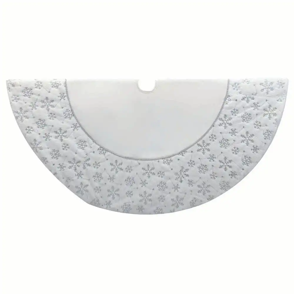54" White & Silver Sequin Snowflake Tree Skirt 3 54" White & Silver Sequin Snowflake Tree Skirt
