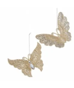 4" Silver & Platinum Assorted Butterfly Ornament Set Of 12