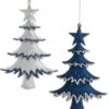 5.5" Blue & White Glitter Tree Ornament Set Of 12 2 5.5" Blue & White Glitter Tree Ornament Set Of 12 -Christmas decorations 8613181683
