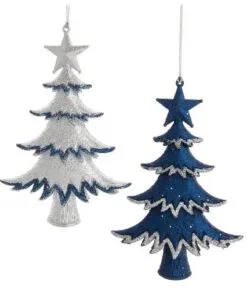 5.5" Blue & White Glitter Tree Ornament Set Of 12