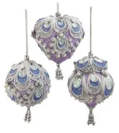 3.5"-5" Blue & Silver Assorted Ornament Set Of 3
