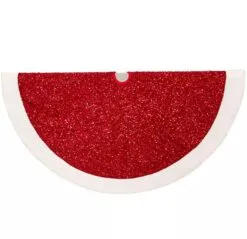 54" Red Sequin Tree Skirt With White Border