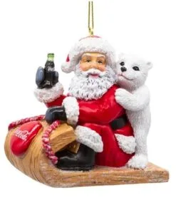 3" Coca-Cola Santa & Cub Sledding Ornament