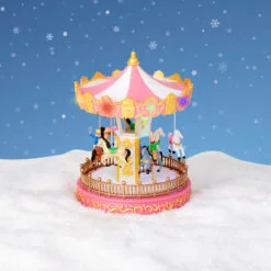 9" LED Pink Carousel With Music Battery Operated