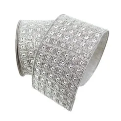 4" X 10 YD Silver Diamond Ribbon