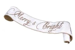 6" X 4 FT White & Gold "Merry & Bright" Banner Ribbon
