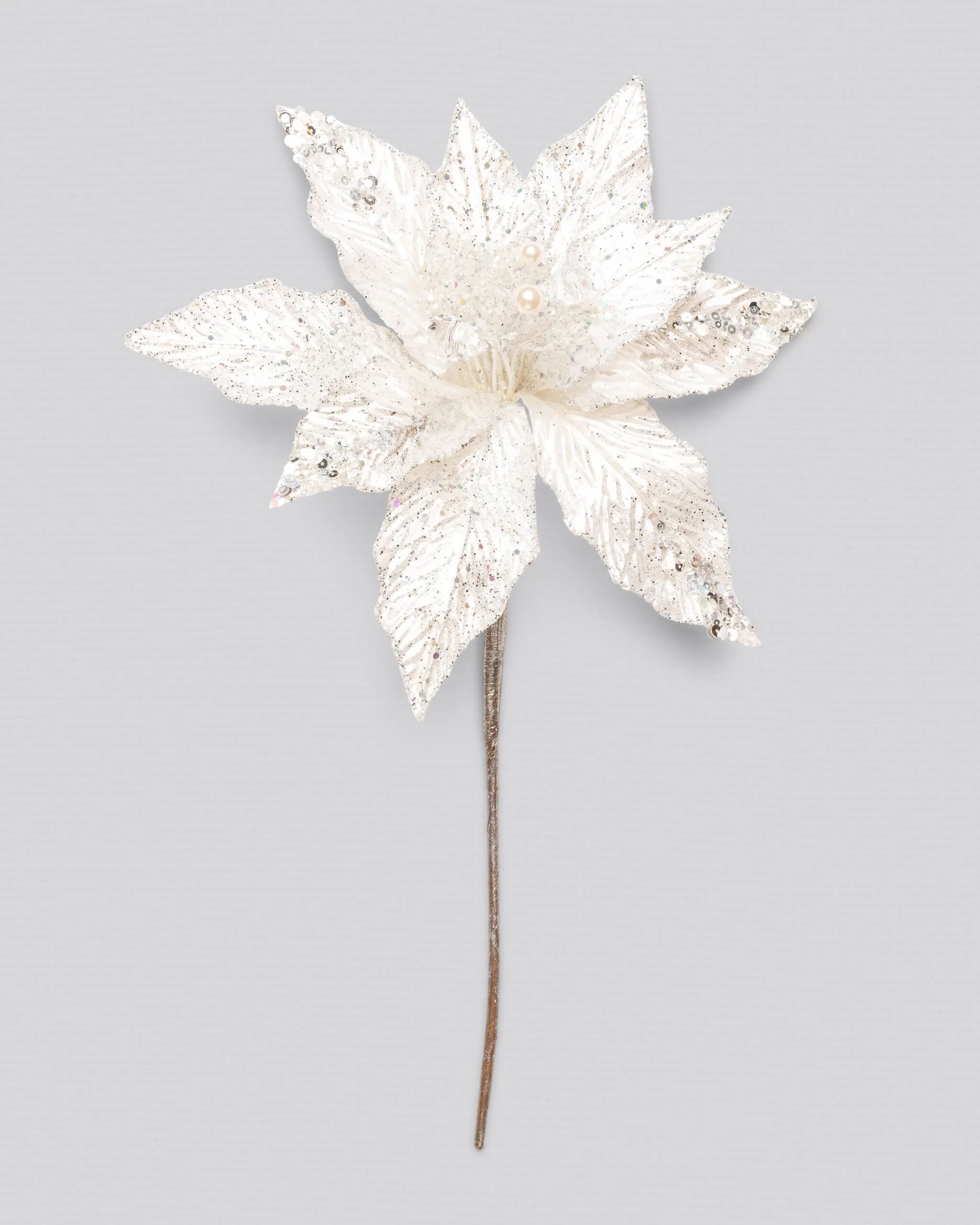 12" White & Silver Jewel Poinsettia Set Of 6 4 12" White & Silver Jewel Poinsettia Set Of 6 - Image 2